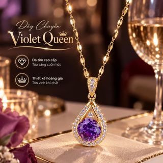 Dây chuyền nữ mặt giọt lệ đá tím viền đá sang trọng Dây Chuyền Violet Queen