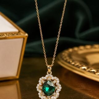 Set trang sức nữ đá xanh ngọc viền đá tone vàng sang trọng Set Xanh Ngọc Hoàng Gia