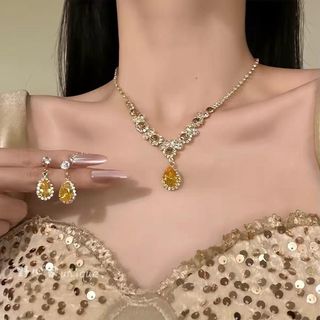 Set trang sức nữ đá vàng giọt lệ viền đá sang trọng Set Kim Ngọc Hoàng Gia