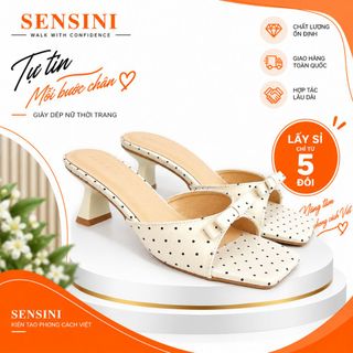 Dép cao gót nữ size 35–43 quai bản nơ chấm bi gót 5cm mũi vuông HN3146 – sỉ từ 5 đôi/màu