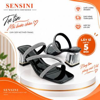 Dép cao gót đính đá nữ size 35–43 quai bắt chéo gót vuông 5cm HN3154 – sỉ từ 5 đôi/màu