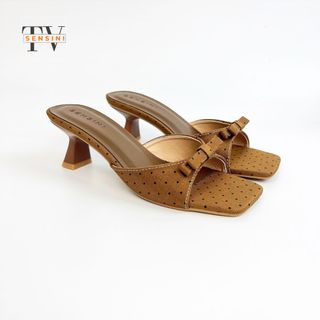 Dép cao gót nữ size 35–43 quai bản nơ chấm bi gót 5cm mũi vuông HN3146 – sỉ từ 5 đôi/màu