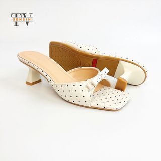 Dép cao gót nữ size 35–43 quai bản nơ chấm bi gót 5cm mũi vuông HN3146 – sỉ từ 5 đôi/màu