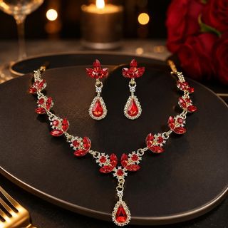 Set trang sức nữ ruby đỏ giọt lệ đính đá sang trọng Set Ruby Nữ Hoàng Đỏ