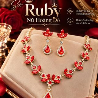 Set trang sức nữ ruby đỏ giọt lệ đính đá sang trọng Set Ruby Nữ Hoàng Đỏ