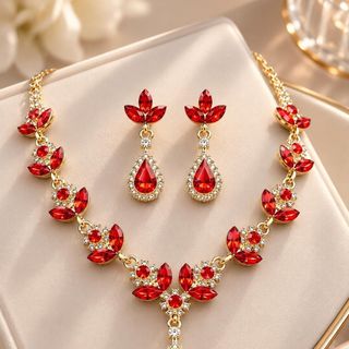 Set trang sức nữ ruby đỏ giọt lệ đính đá sang trọng Set Ruby Nữ Hoàng Đỏ