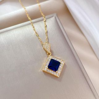 Set trang sức nữ đá xanh sapphire vuông viền đá sang trọng Set Sapphire Hoàng Gia