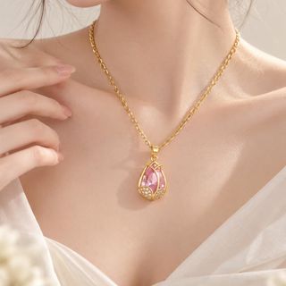 Dây chuyền nữ mặt tulip đá hồng sang trọng Dây Chuyền Hoa Tulip Hồng