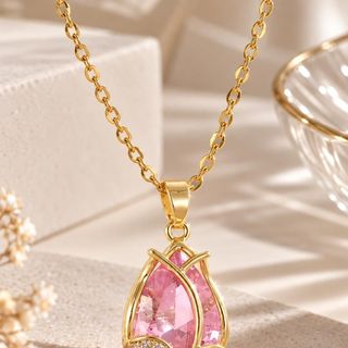 Dây chuyền nữ mặt tulip đá hồng sang trọng Dây Chuyền Hoa Tulip Hồng