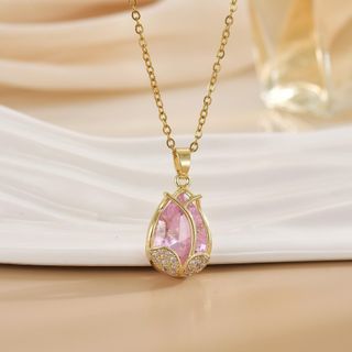 Dây chuyền nữ mặt tulip đá hồng sang trọng Dây Chuyền Hoa Tulip Hồng
