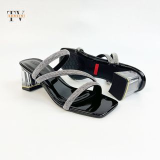 Dép cao gót đính đá nữ size 35–43 quai bắt chéo gót vuông 5cm HN3154 – sỉ từ 5 đôi/màu