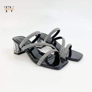 Dép cao gót đính đá nữ size 35–43 quai bắt chéo gót vuông 5cm HN3154 – sỉ từ 5 đôi/màu