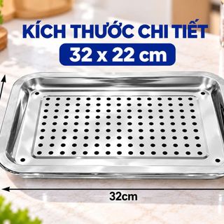 KHAY ÚP LY CỐC INOX CÓ LỖ THOÁT NƯỚC 32x22cm (T300)