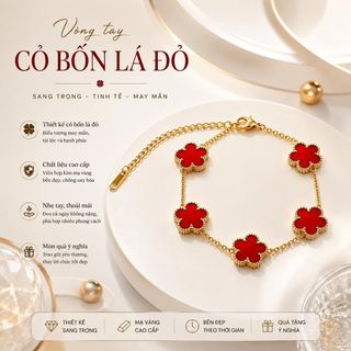 Vòng tay nữ cỏ bốn lá đỏ viền vàng sang trọng