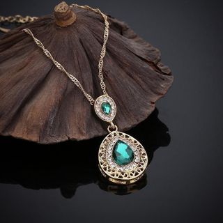 Set trang sức nữ đá xanh emerald giọt lệ viền đá tone vàng sang trọng Set Emerald Tear Hoàng Gia
