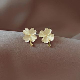 Set trang sức nữ mắt mèo cỏ bốn lá viền vàng thanh lịch Set Mắt Mèo Cỏ Bốn Lá