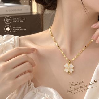 Set trang sức nữ mắt mèo cỏ bốn lá viền vàng thanh lịch Set Mắt Mèo Cỏ Bốn Lá