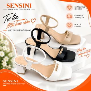 Sandal cao gót nữ size 35–43 quai ngang có quai hậu gót vuông 5cm da mềm HN3043 – sỉ từ 5 đôi/màu