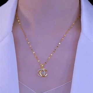 Dây chuyền nữ mặt CC đính đá tone vàng sang trọng Dây Chuyền CC Hoàng Kim