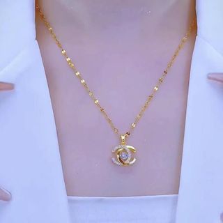 Dây chuyền nữ mặt CC đính đá tone vàng sang trọng Dây Chuyền CC Hoàng Kim