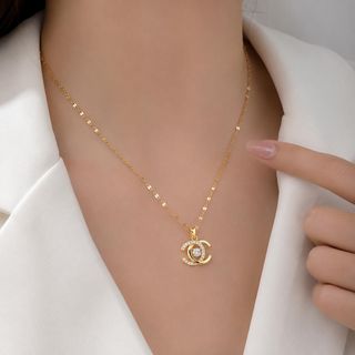 Dây chuyền nữ mặt CC đính đá tone vàng sang trọng Dây Chuyền CC Hoàng Kim