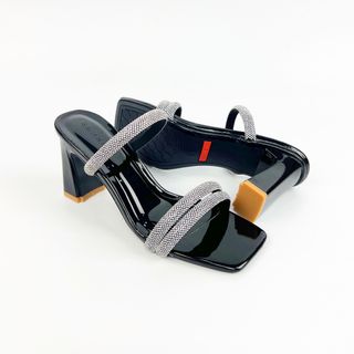 Dép cao gót đính đá hai dây nữ size 35–43 gót vuông 7cm da mềm HN3141 – sỉ từ 5 đôi/màu