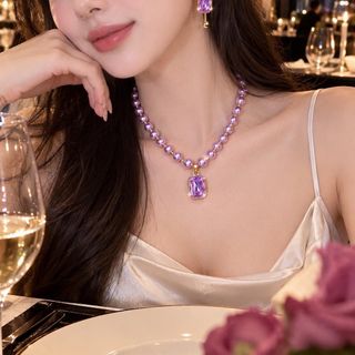 Set trang sức nữ ngọc tím phối chuỗi hạt sang trọng Set Ngọc Tím Hoàng Gia