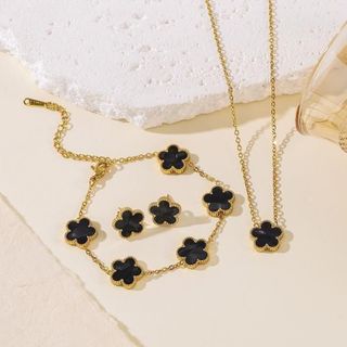 Set trang sức nữ cỏ bốn lá đen viền vàng sang trọng Set Cỏ Bốn Lá Thiên Thạch Đen
