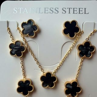 Set trang sức nữ cỏ bốn lá đen viền vàng sang trọng Set Cỏ Bốn Lá Thiên Thạch Đen