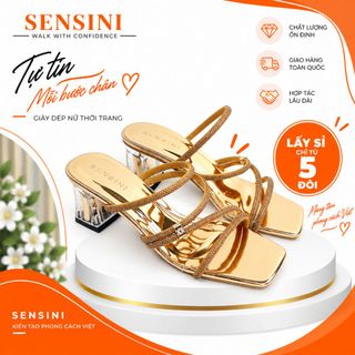 Dép cao gót đính đá nữ size 35–43 nhiều dây gót vuông 5cm mũi vuông HN3138 – sỉ từ 5 đôi/màu