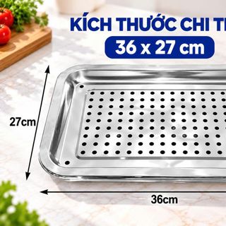 KHAY ÚP LY CỐC INOX CÓ LỖ THOÁT NƯỚC 36x27cm (T300)