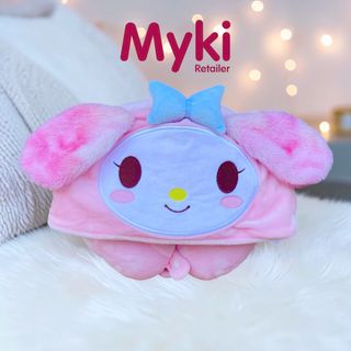 Gối Kê Cổ Du Lịch Bông Gòn 2 Trong 1 Có Mũ Myki, Thêu Hoạt Hình Dễ Thương Vui Nhộn