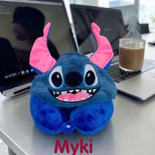 Gối Kê Cổ Du Lịch Bông Gòn 2 Trong 1 Có Mũ Myki, Thêu Hoạt Hình Dễ Thương Vui Nhộn