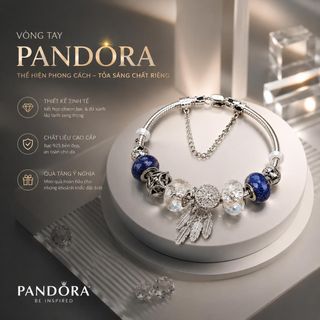 Vòng tay nữ charm xanh bạc đính đá phong cách Pandora sang trọng