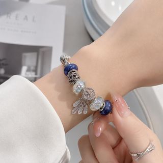 Vòng tay nữ charm xanh bạc đính đá phong cách Pandora sang trọng