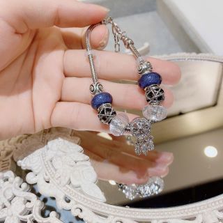 Vòng tay nữ charm xanh bạc đính đá phong cách Pandora sang trọng