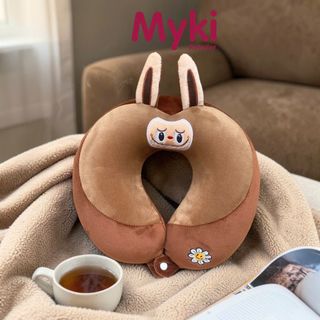 Gối Kê Cổ Du Lịch Cao Su Non Myki, Thêu Nhân Vật Hoạt Hình Siêu Dễ Thương