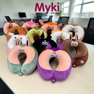 Gối Kê Cổ Du Lịch Cao Su Non Myki, Thêu Nhân Vật Hoạt Hình Siêu Dễ Thương