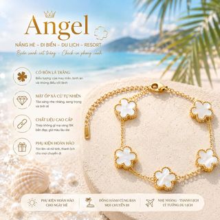 Vòng tay nữ cỏ bốn lá trắng viền vàng thanh lịch