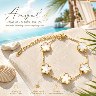 Vòng tay nữ cỏ bốn lá trắng viền vàng thanh lịch