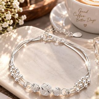 Vòng tay nữ bạc phối hạt tròn thanh lịch Vòng Tay Bạc Tam Sinh Tam Thế