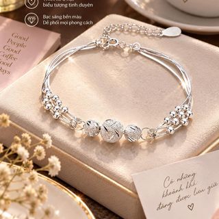 Vòng tay nữ bạc phối hạt tròn thanh lịch Vòng Tay Bạc Tam Sinh Tam Thế