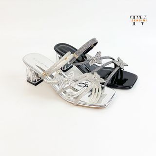 Sandal cao gót đính đá nữ size 35–43 gót mica 5cm mũi vuông HN3145 – sỉ từ 5 đôi/màu