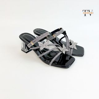 Sandal cao gót đính đá nữ size 35–43 gót mica 5cm mũi vuông HN3145 – sỉ từ 5 đôi/màu