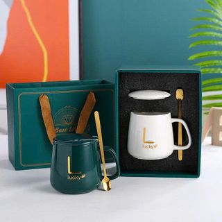 BỘ CỐC SỨ TRẮNG IN LOGO QUÀ TẶNG KÈM MUỖNG (T45)