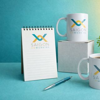 Ly sứ trắng in logo "Saigon Coworking"