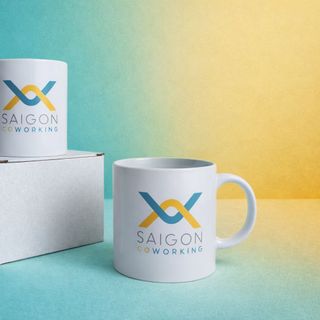 Ly sứ trắng in logo "Saigon Coworking"