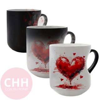 Ly Sứ Huyền Ảo Quai Lõm Tim Đổi Màu Theo Nhiệt Độ In Hình Theo Yêu Cầu - Con Hiu Hồng Gift