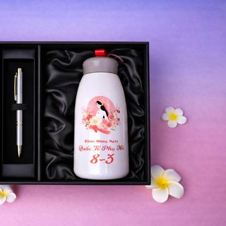 Combo Bình giữ nhiệt và viết in logo doanh nghiệp