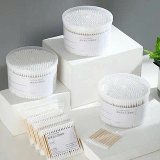 Hộp Tròn 500 Tăm Bông Thân Gỗ Cotton Swabs Full VAT